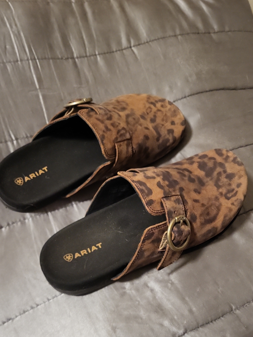 Ariat Leopard-Print Slip-On Mule in Brown/Tan with Buckle SIZE 9 Womens